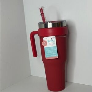 Zak! Designs 40oz Red Insulated Tumbler with Handle, Straw & Slide Lid NWT